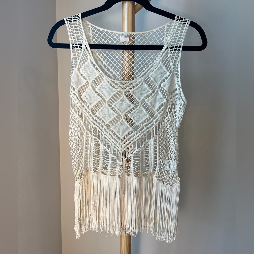 Women’s Crochet Cover Up Fringe Tank Top Size Medium